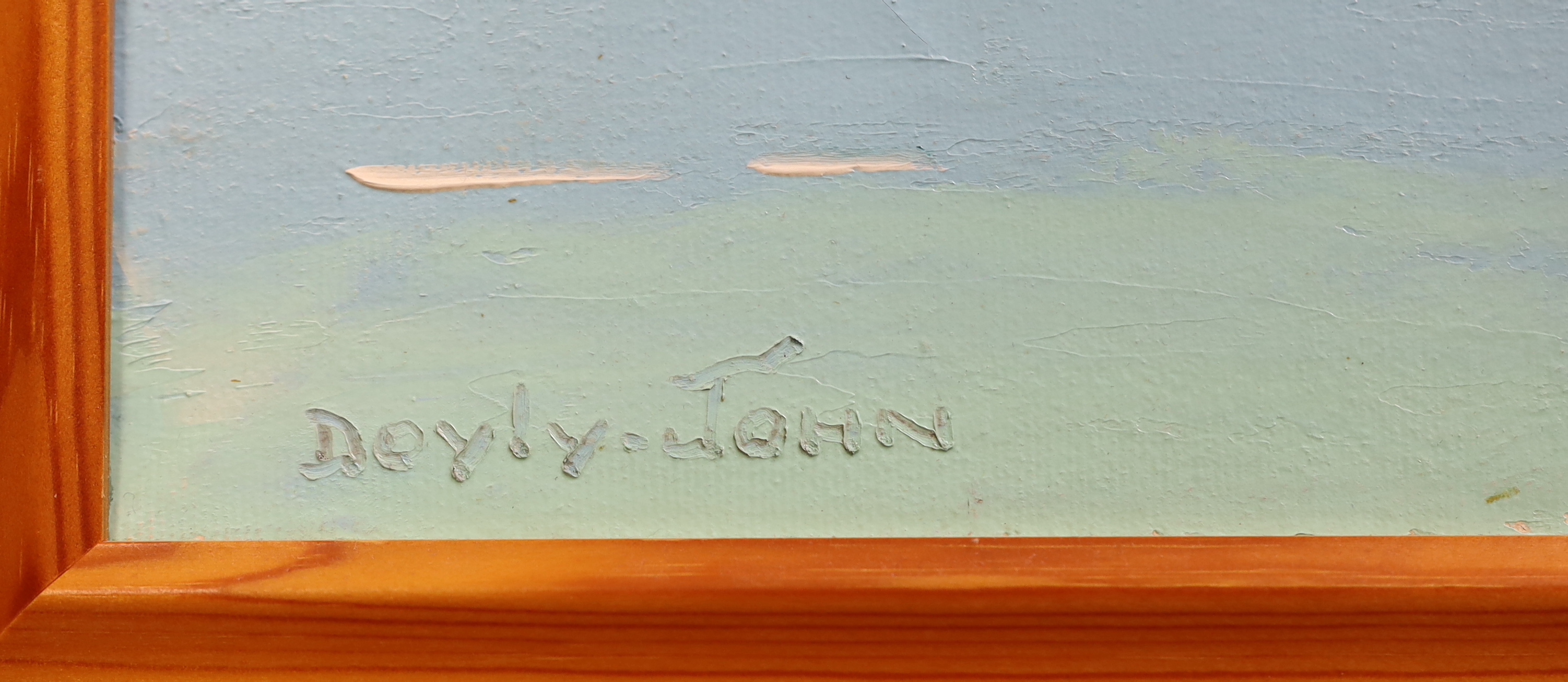 Cecil Rochfort D'Oyly John (English, 1906-1993), 'Fishing boats on a Mediterranean coast', oil on canvas, 34 x 70cm